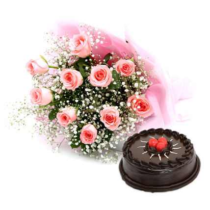pink rose and cake